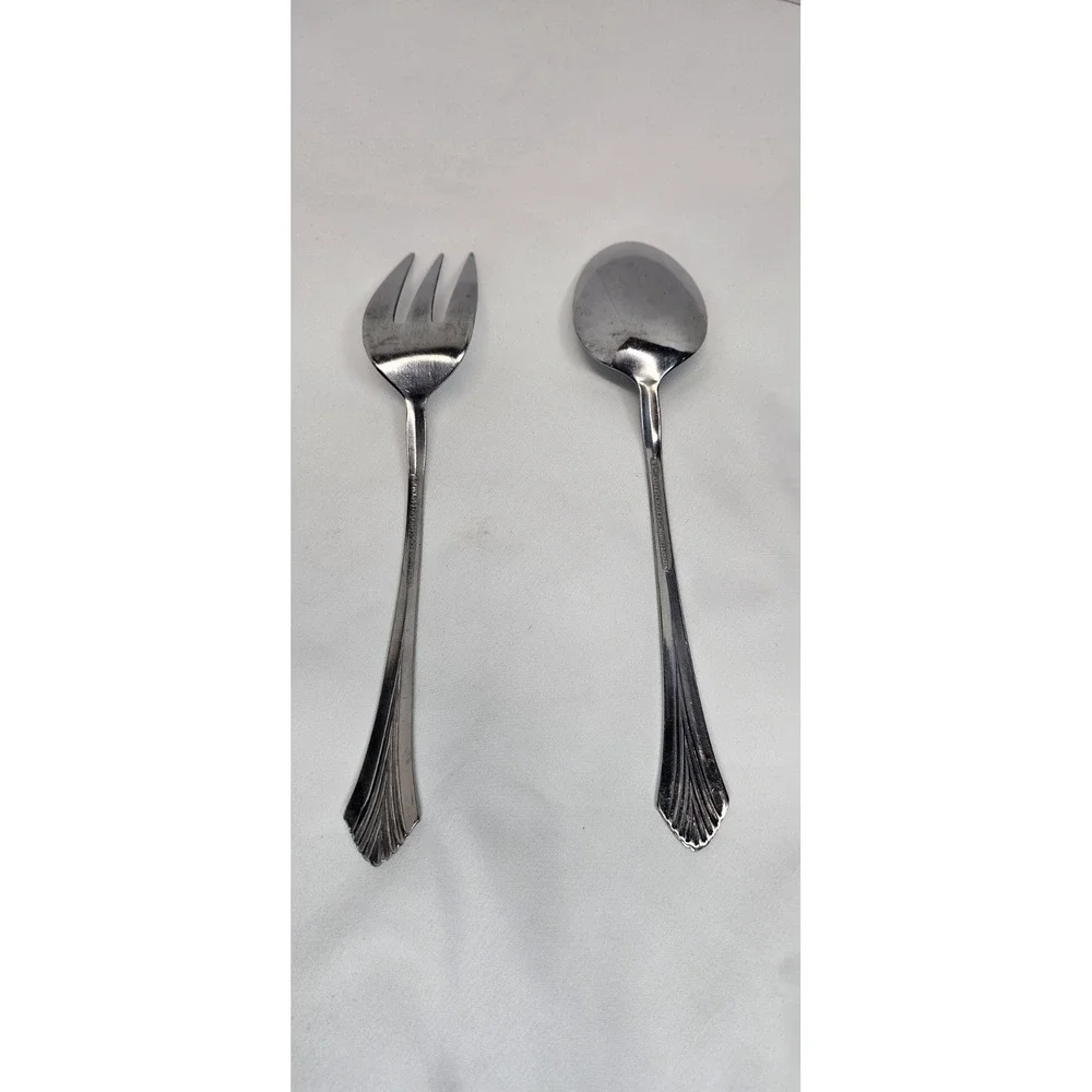 International 1847 Rogers Stainless Steel  CLARIDGE Table Serving Spoon And Fork